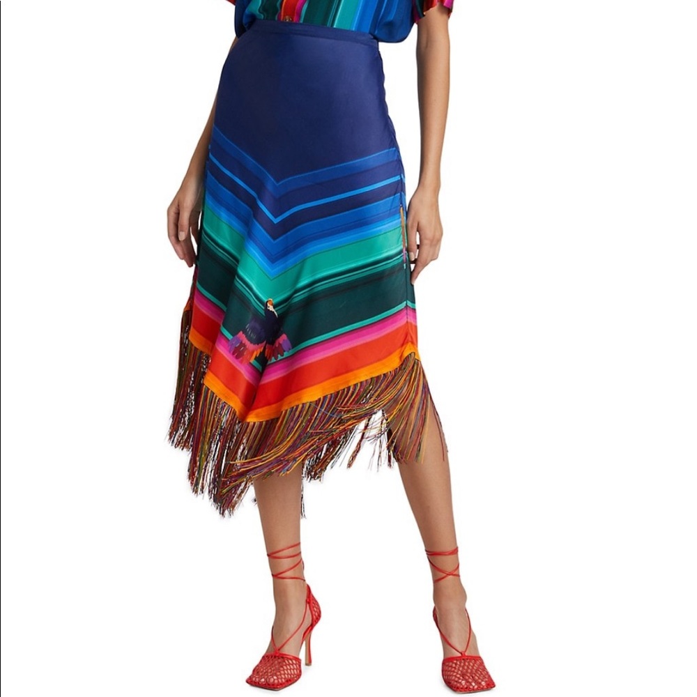 🎄 FARM Rio Rainbow Macaws Scarf Midi Skirt